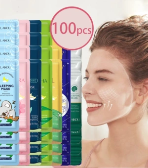 100 pcs LAIKOU Moisturizing Sleeping Mask Sakura Snail Seaweed Centella Face Mask Tendering & Nourishing Oil-control Skin Care