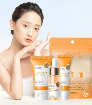 3pcs/set LAIKOU Vitamin C 24K Golden Sakura Skin Care Sets Face Cream Serum Eye Cream Moisturizing Anti Wrinkles Face Care Kit