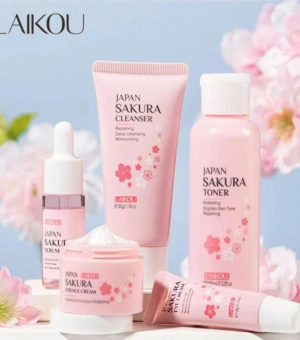 Face Skin Care Set Cleanser Sakura Essence Cream Moisturizing Toner Eye Cream Face Serum Improve Roughness & Dryness Skin Care