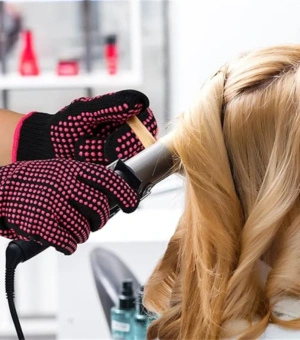 2pcs Heat Resistant Gloves with Silicone Bumps Professional Heat Proof Glove Mitts Hair Styling Curling Iron Wand Flat Iron