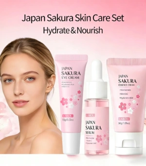 LAIKOU Sakura Skin 3pcs Care Sets Face Cream Serum Eye Cream  Hydrating Moisturizing Portable Mini Skin Care Kit
