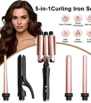 5-in-1 Hair Waver Curling Iron with Straight Hair Splint Three Tube Clamp Plate 3 Barrel Hair Crimper Fast Heating Hair Wand