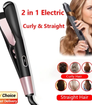 2 in 1 Hair Straightener Curler Pro Twist Spiral Wave Gold Titanium Flat Iron Styling Tool for Salon Home Use