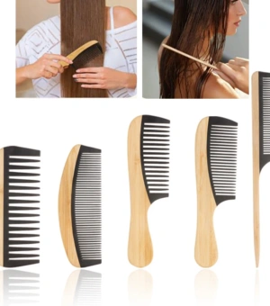 Natural Bamboo Wooden Tail Wide Tooth Hair Combs Anti-Static Hair Care Healthy Massage Close-Tooth Comb  acessorios de barbeiro