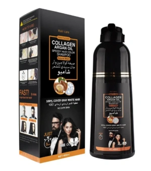 3-in-1 Collagen Argan Oil Shampoo Long-Lasting Black Hair Dye Shampoo for Men Women Nourishes Colors Gray Hair, 500ml Formula