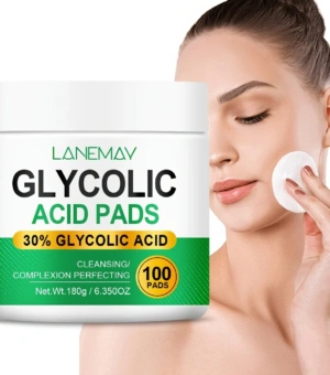 100 Count Glycolic Acid Pads with Vitamin B5, C & E, Brightening Flakes for Face, Niacinamide & Glycerin Infused, Skin Cleansing